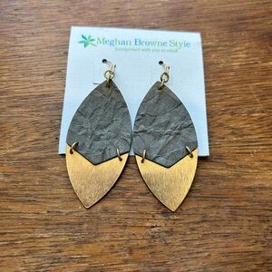 NWT Meghan Brown Style Gold and Gray Leaf Earrings